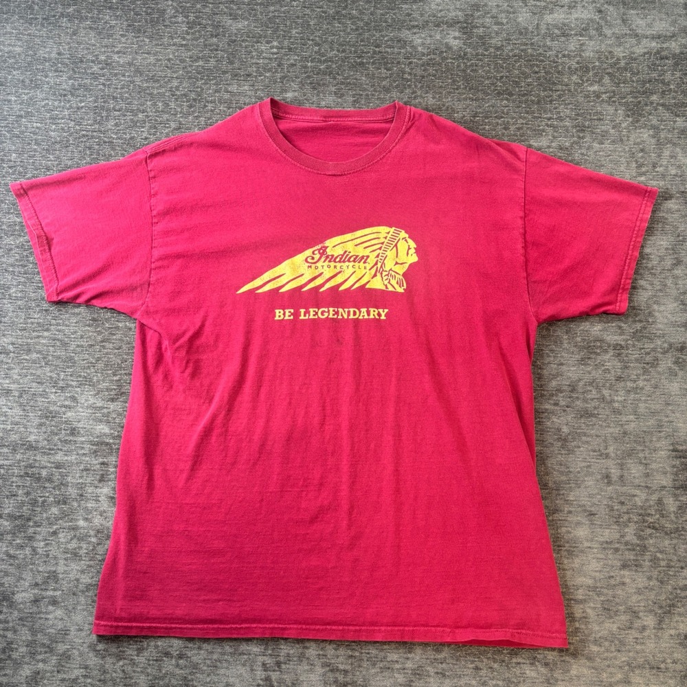 Indian Motorcycle Be Legendary Graphic T-Shirt Mens Red Short Sleeve L Y2K